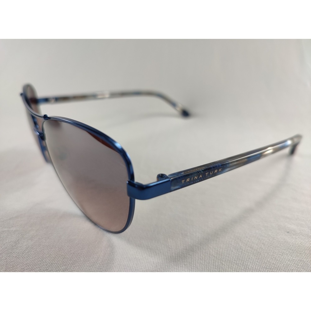 Trina Turk Cape May Blue Aviator Sunglasses Marbled Temples 58-16-135 MINT‎
